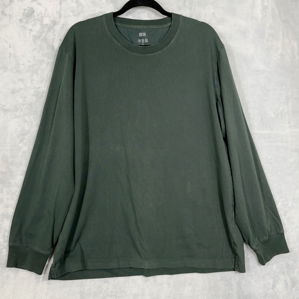 Uniqlo Mens Long Sleeve T-Shirt XL Green UV Protection Cotton Blend Gorpcore